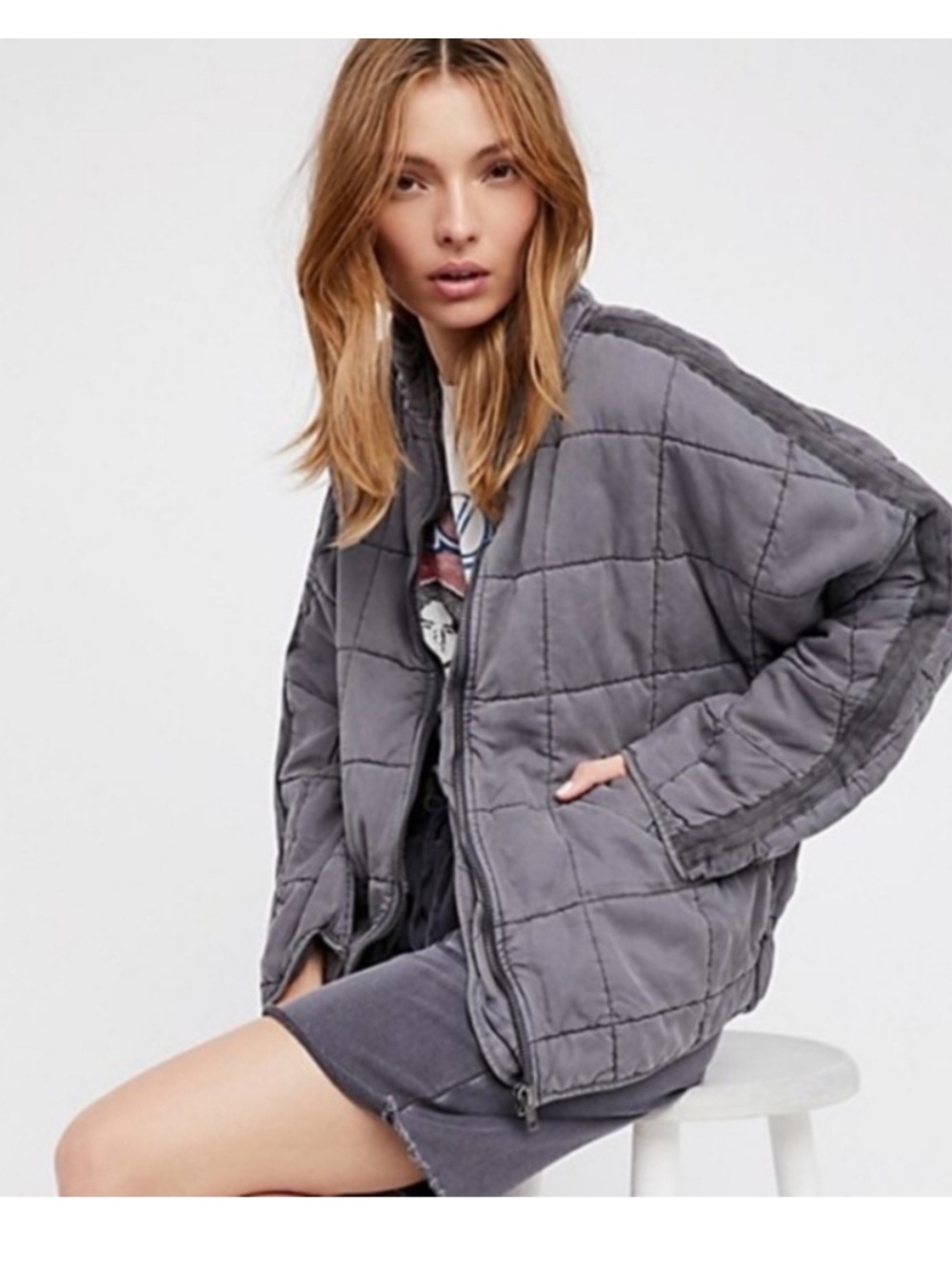 Free People Dolman Quilted Knit Jacket Gray Size M